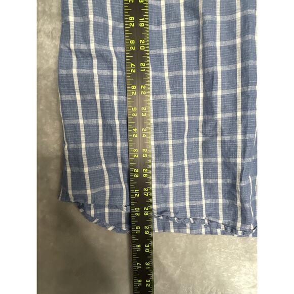 J. Mclaughlin Trim Fit Shirt Mens XL Blue Plaid Button Up Checked Linen Blend - Picture 5 of 10